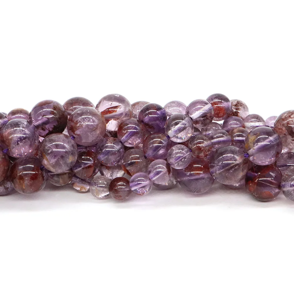 6mm 8mm 10mm 천연 퍼플 팬텀 쿼츠 스톤 비즈 루즈 크리스탈 비즈 쥬얼리 만들기 DIY 팔찌 귀걸이 액세서리