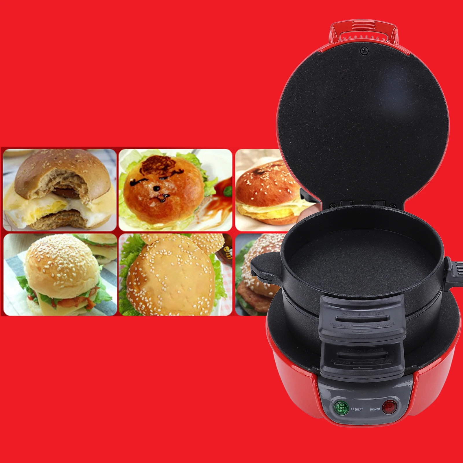 Electric Burger Machine, Sandwich Machine, Automatic 3-in-1 Breakfast Automatic Temperature Control Cooker BPA Free