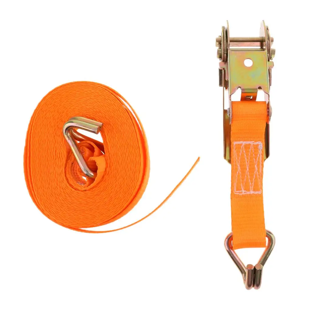 

Premium 6m 1'' Orange Polyester Ratchet Tie Down Strap Webbing with Double J Hooks Lashing Cargo Lorry Car Marine Boat