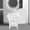 Freestanding Utility Sink w/ Washboard Floor Mount Hot + Cold Faucet Kit White Durable Laundry Sink Wash Bowl Basin Faucet Drain 1