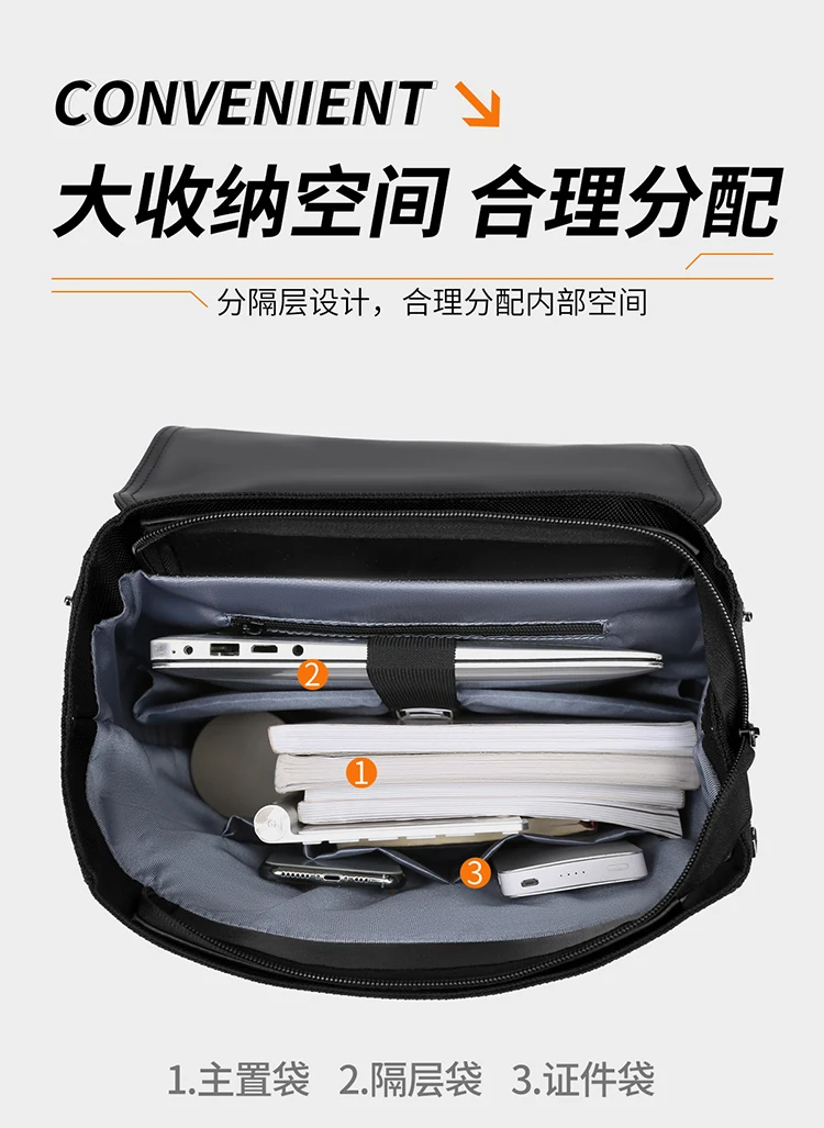Verschleißfester Herrenrucksack mit großem Fassungsvermögen, Business-Pendler-Reiserucksack mit mehreren Taschen, stilvoll und einfach, erhältlich in Grau und Schwarz – Detail 7