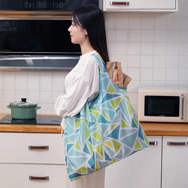 

BYMONDY 2pcs Oxford Cloth Shopping Bags Portable Foldable Grocery Shopper Tote Bag Women Eco-Friendly Convenient Food Pouch