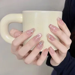 Handmade Blue Aurora Mermaid Press - On Nails with Pearlescent French Almond Design - Set of 10 (L)