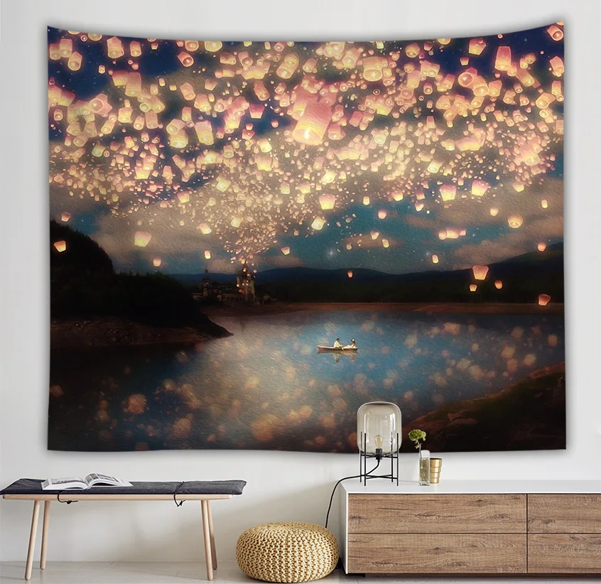 

Beautiful Lantern Tapestry Wall Hanging Sandy Beach Blanket Camping Tent Travel Mattress Bohemian Tapestries Bedroom Living Room