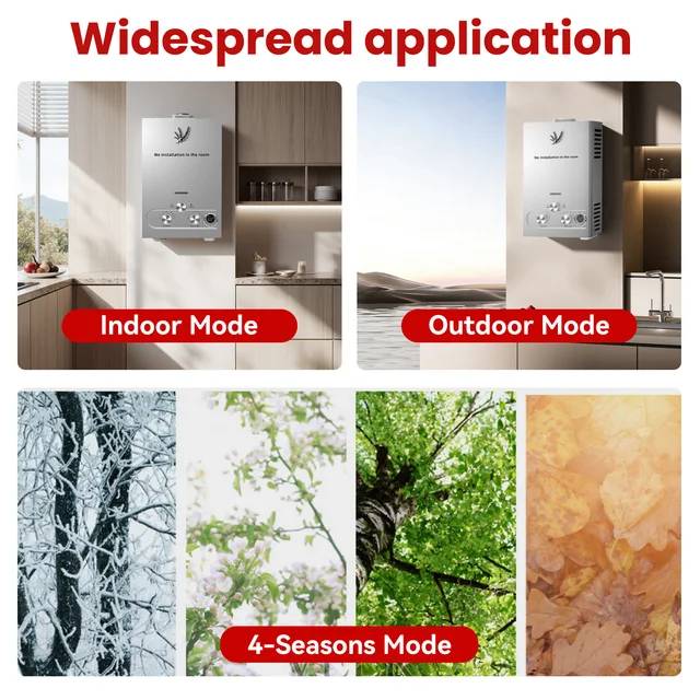 Chauffe-eau au gaz GPL portable SIHAO 8L/min 16KW, mode 4 saisons, en acier inoxydable, chauffe-eau instantané sans réservoir avec affichage de la température pour usage résidentiel et commercial intérieur/extérieur 8 1