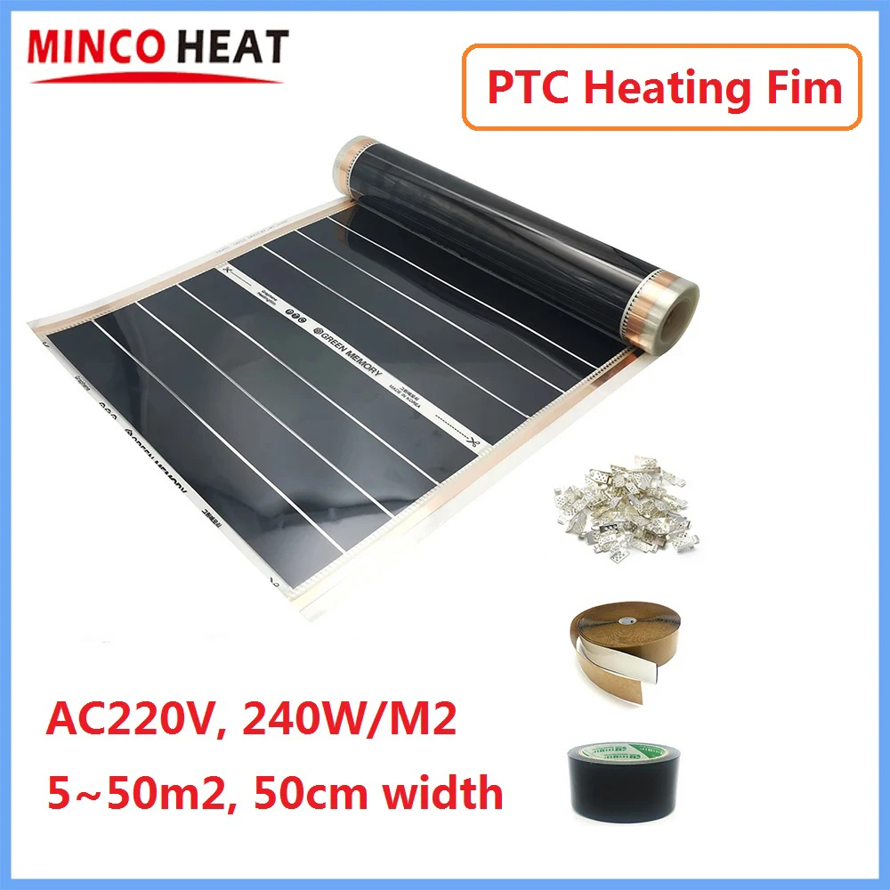 MINCO HEAT 5 to 50 Square Meters Infrared Home PTC Heating Film Underfloor  Warming Mats 240w/m2 50cm Width for Tile Wooden Floor