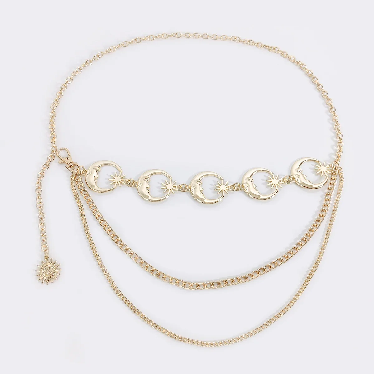 Mode Vintage Gold Kette Gürtel Weibliche Goth Mond Metall Designer Gürtel Für Frauen Hohe Qualität Weibliche Taille Quaste Goth Kleid Cors – Detail 11