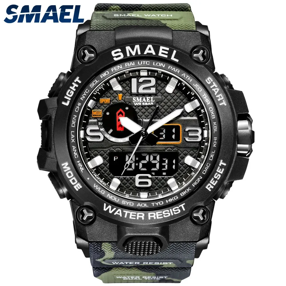 

SMAEL Brand Men Sports Watches Dual Display Analog Digital LED Electronic Quartz Wristwatches Waterproof Swimming Military Watch