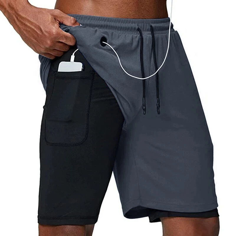 

2022 Running Shorts Men Summer Sportswear 2 In 1 Double-deck Shorts Gym Fitness Workout Shorts Jogging Training Sport Short Pant