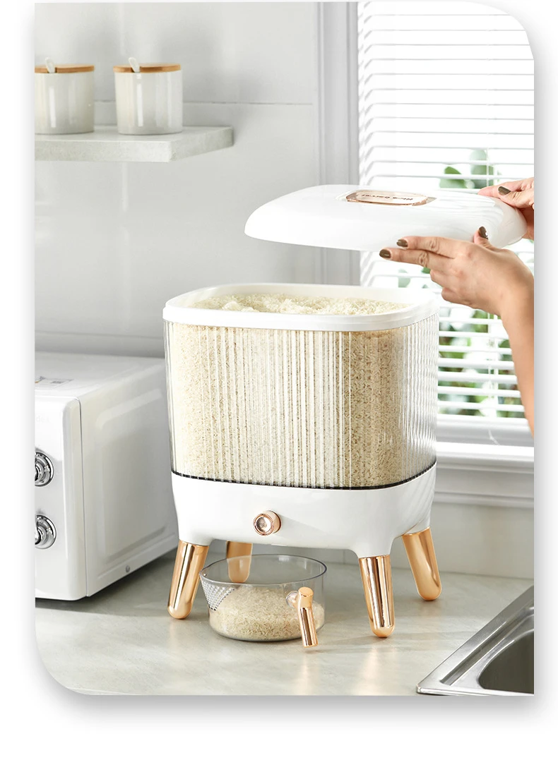 Rice Storage Bucket With Lid Press Type Automatic Rice Output Insect Proof And Moisture Proof Rice Storage Box 11 Undefined