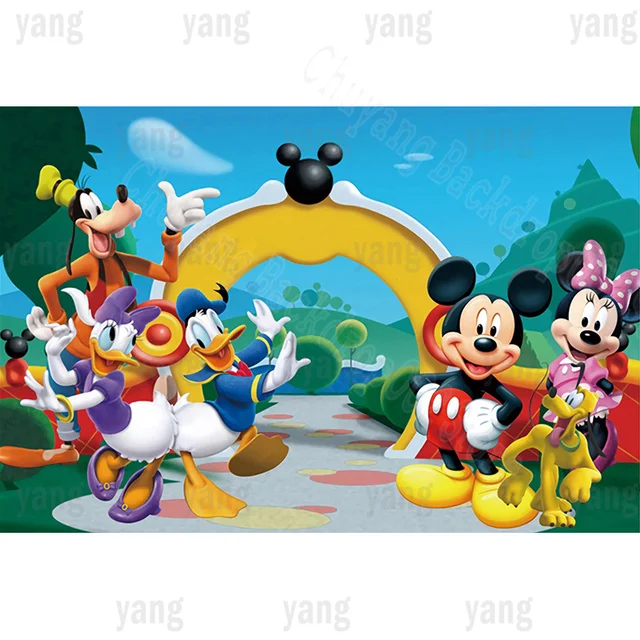 Uma Tela Encantadora para Festas Temáticas de Aniversário com Mickey e Minnie Mouse 3 Tela de Fundo de Aniversário Disney Mickey e Minnie Mouse