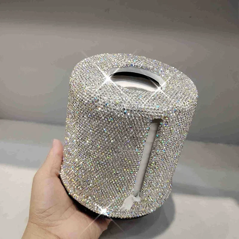 Sparkling Diamond Roller Tissue Box Circular Roll Paper Home Decor Living Room Bedroom Tissue Storage Box Bathroom Accessories 3