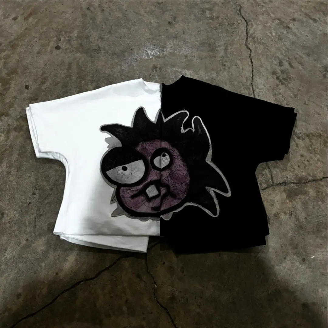 Street clothing large size pure cotton women T-shirt hip-hop fun cartoon pattern printed Gothic men and women short sleeves