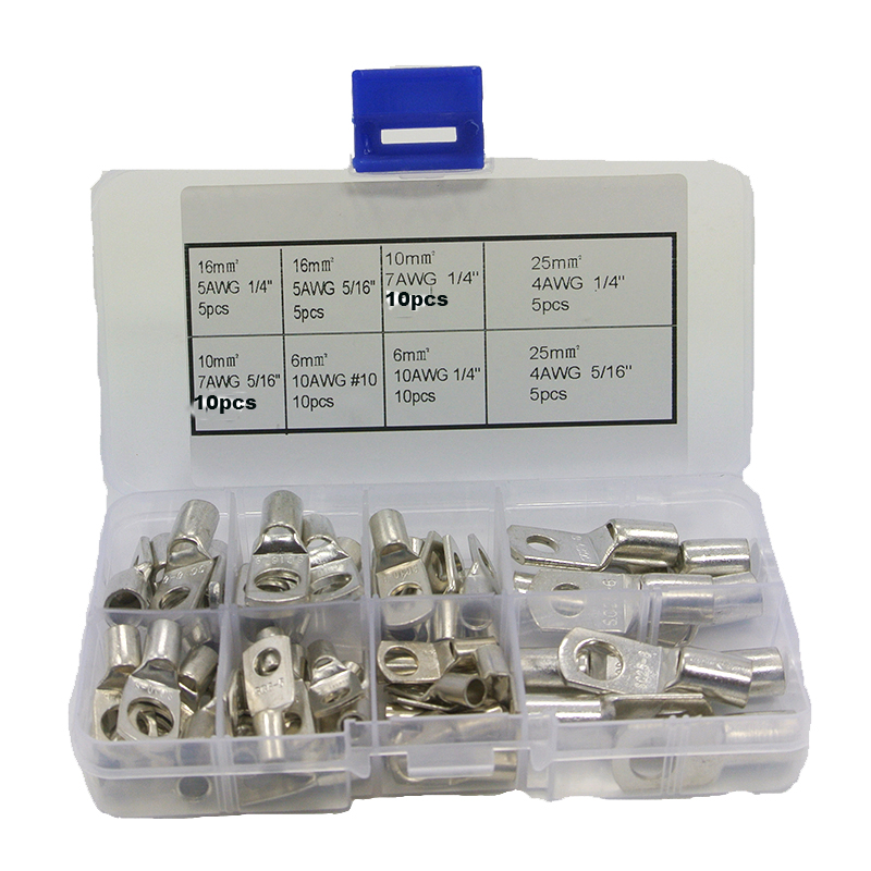 60Pcs Assorted Heavy Duty Wire Lugs Battery Cable Tinned Copper Eyelets Tubular SC Ring Terminals Connectors with Spy Hole