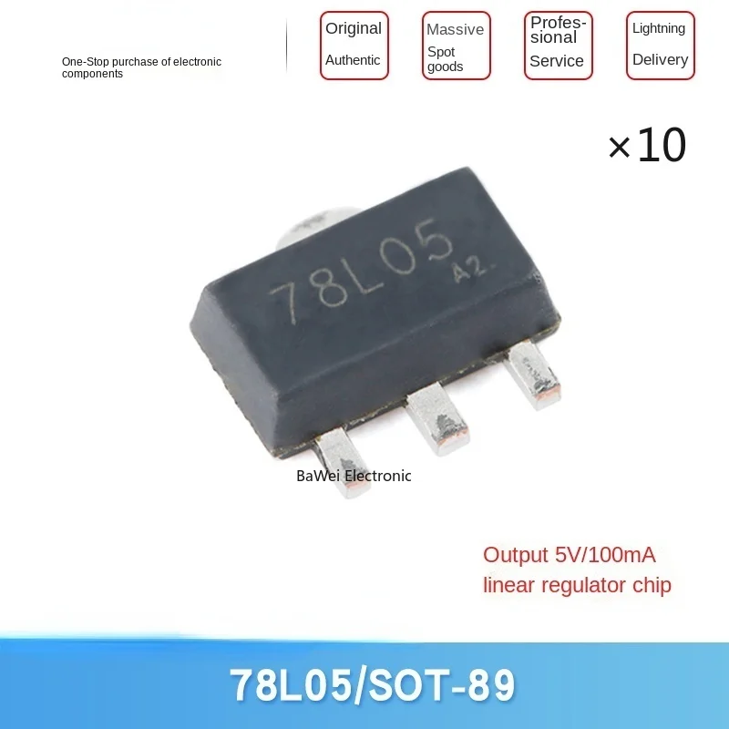 

Original 78L05 SOT-89 output 5V 100mA linear regulator chip 10pcs