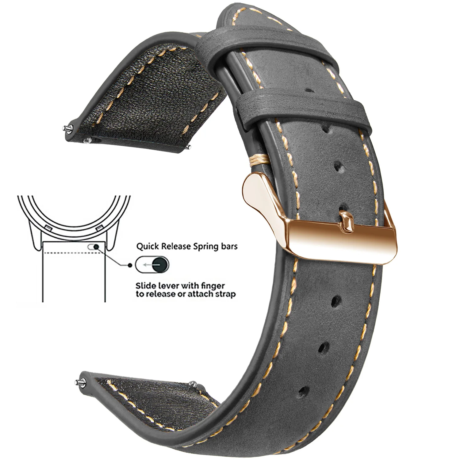 Premium Waxed Vintage Genuine Leather Watch Strap - Quick Release, Top Grain, Multiple Sizes Available