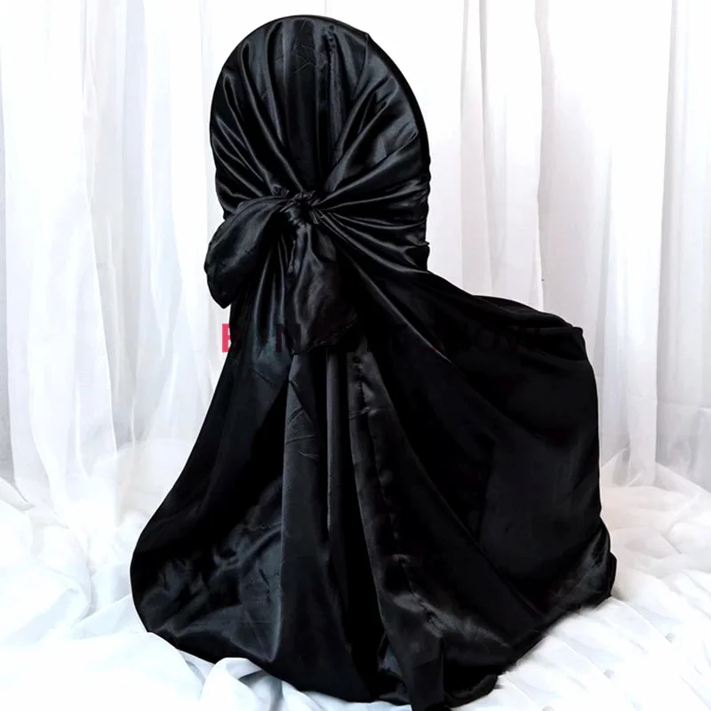 

20pcs Lot Black Color Satin Self Tie Banquet Chair Cover For Wedding Event Decoration