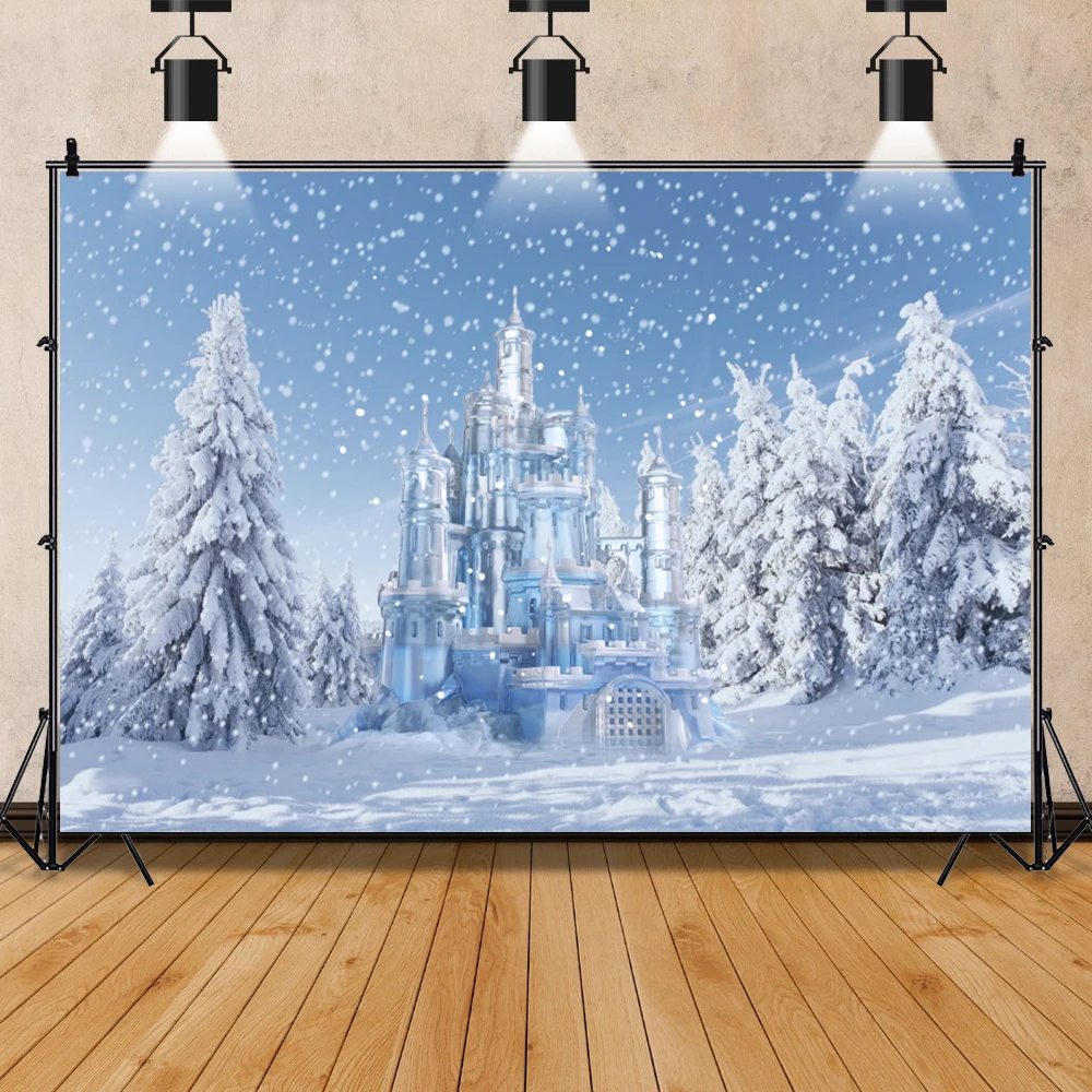 Winter Wonderland Ice Castle Photography Backdrop White Snowflake Frozen  Landscape Background Fairytale Princess Girl Baby Party