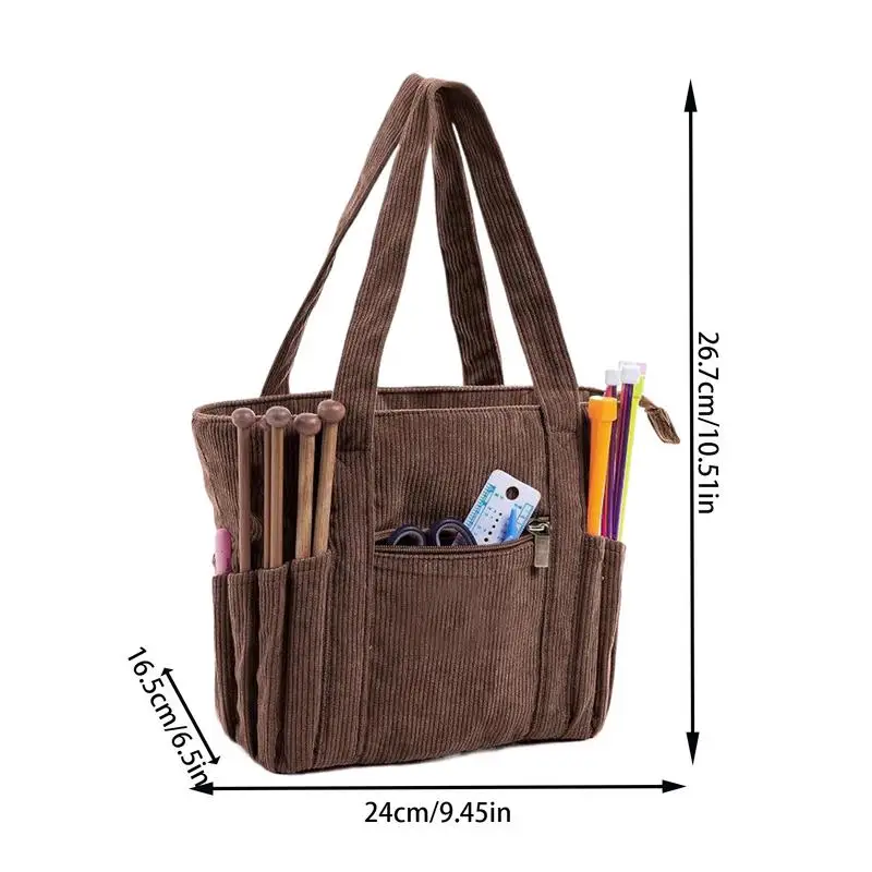 Crochet Yarn Bag Corduroy Yarn Bags Knitting & Crochet Supplies Holder Large Capacity For Women Work Travel