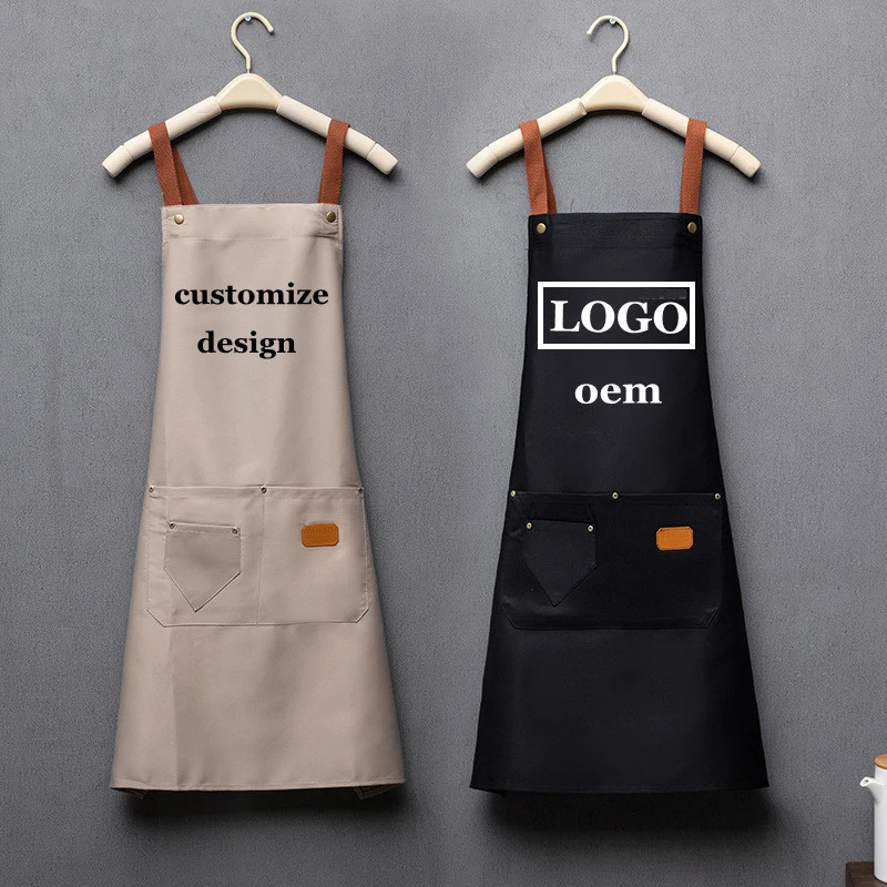 Tabliers de cuisine avec logo brodé personnalisé, vêtements de cuisson avec poches, bavoir adulte, sac de taille, signature, chef à domicile, livraison gratuite