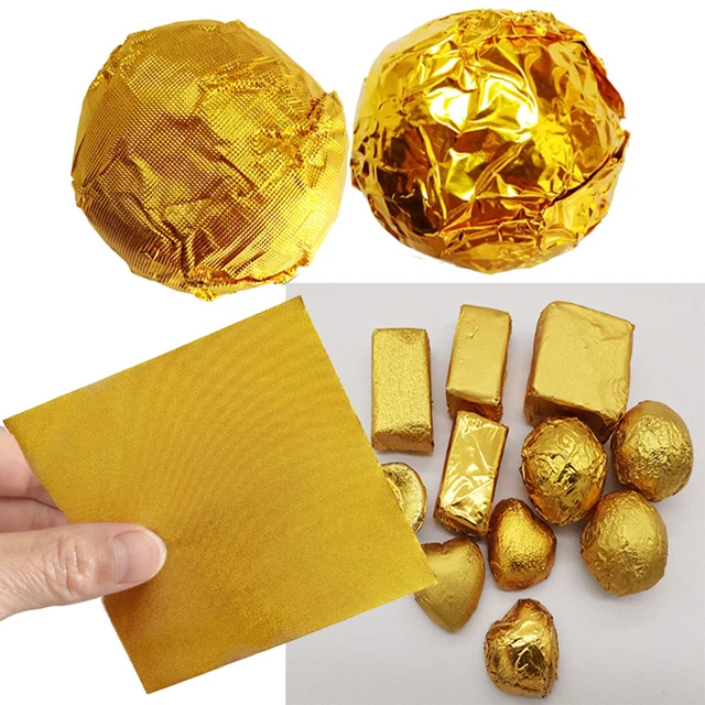 Papel de aluminio dorado para envolver galletas y Chocolate, papel de lata  para envoltorio de dulces, bricolaje, embalaje de regalo en relieve de  Metal para fiesta, 100 piezas - AliExpress