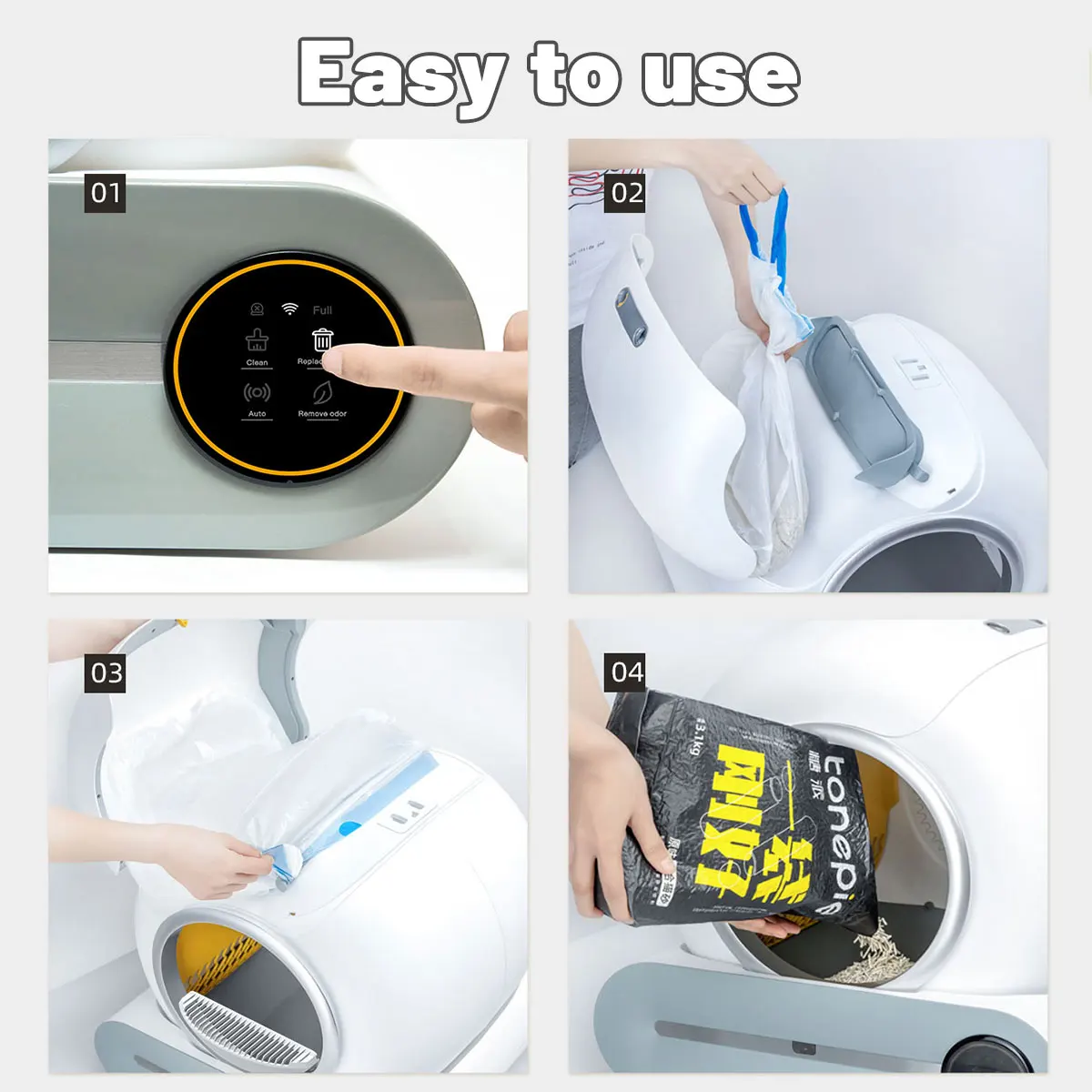 자동 스마트 고양이 화장실 65L 자가 세척 밀폐형 대형 고양이 변기 트레이 다묘 가정용 앱 제어 2.4G WiFi