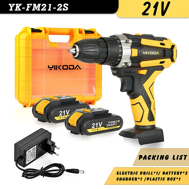 YIKODA taladro inalámbrico de 12/16.8/21V, destornillador eléctrico  recargable con batería de litio, herramientas eléctricas multifunción de 2  velocidades para el hogar|drill power tools|cordless drill power  toolscordless drill - AliExpress