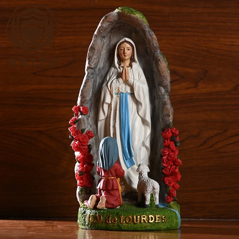 Christian Statue Home Decor Items 20cm Our Lady Mary Lourdes Resin Figurine Statue Religious Christmas Decor Catholic Holiday Figurine Decoration