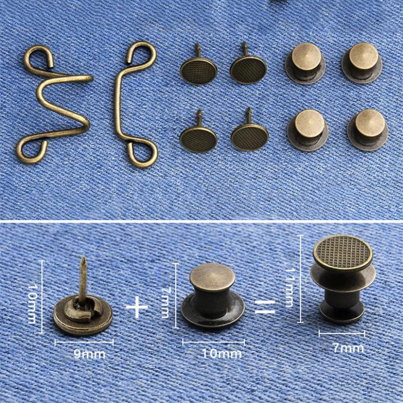 4 Set Jeans Button Pins Metal Pearl Snap Fastener Adjustable Pants