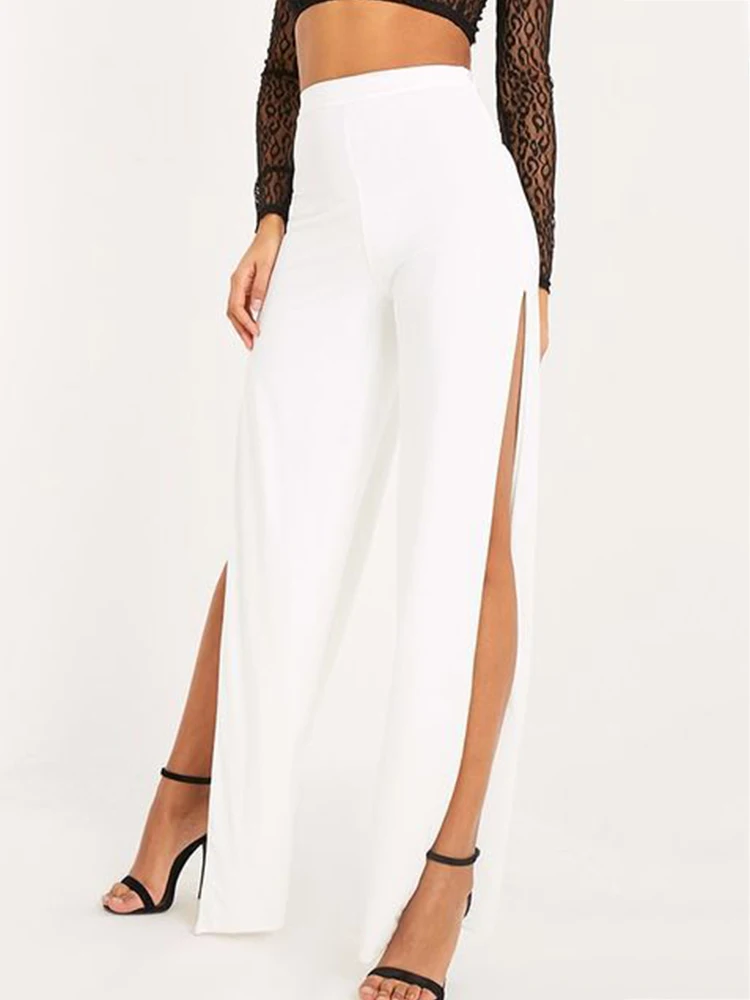 High Split Solid Black Loose Yoga Pants Elegant Fashion Women Streetwear Wide Leg Trousers Female Side Seam Clothes