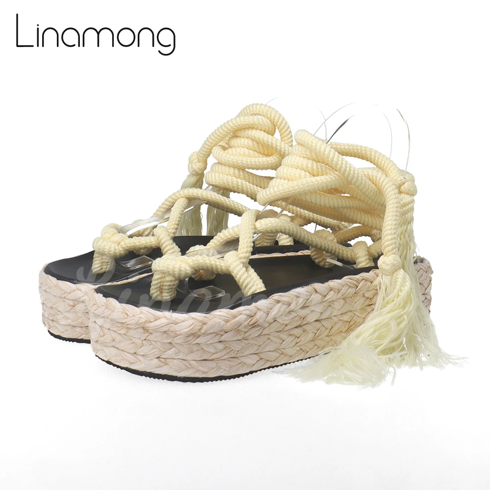 

Platform Rope Sandals Ankle Strap Summer Shoes Round Toe Sandals Fashion Style Multicolor Handmade Shoes Custom Colors for Women
