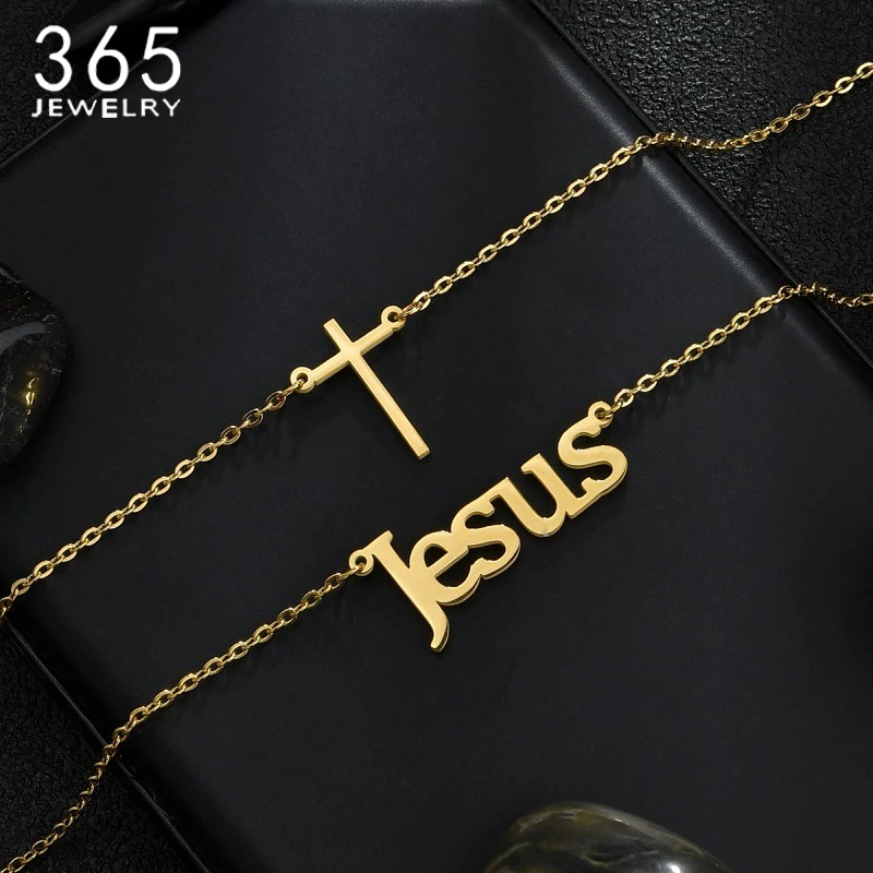 

Stylish Cross Custom Name Necklaces Religious Double Layer Customized Necklace Jesus Cross Pendant Jewelry For Women Wholesale
