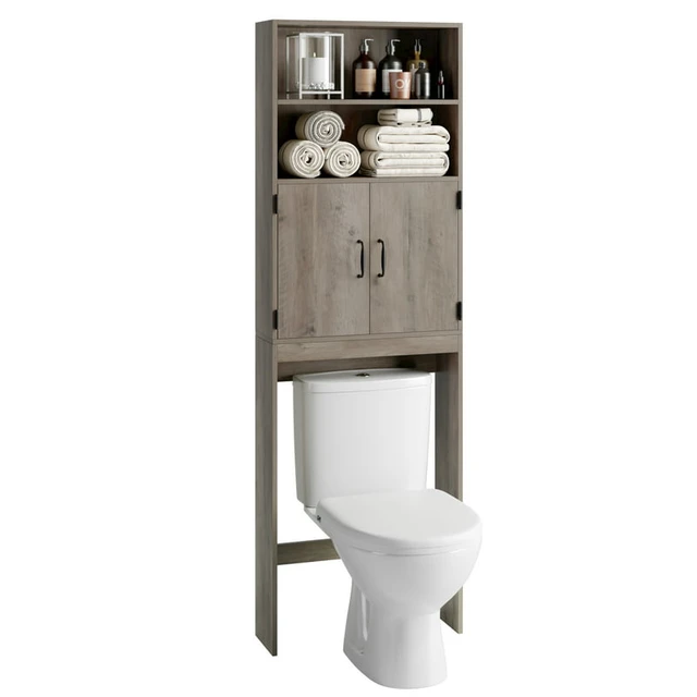 Farmhouse Over The Toilet Storage Cabinet 4-Tier Bathroom Shelves Over  Toilet with Storage Bag and Hooks, Rustic Brown