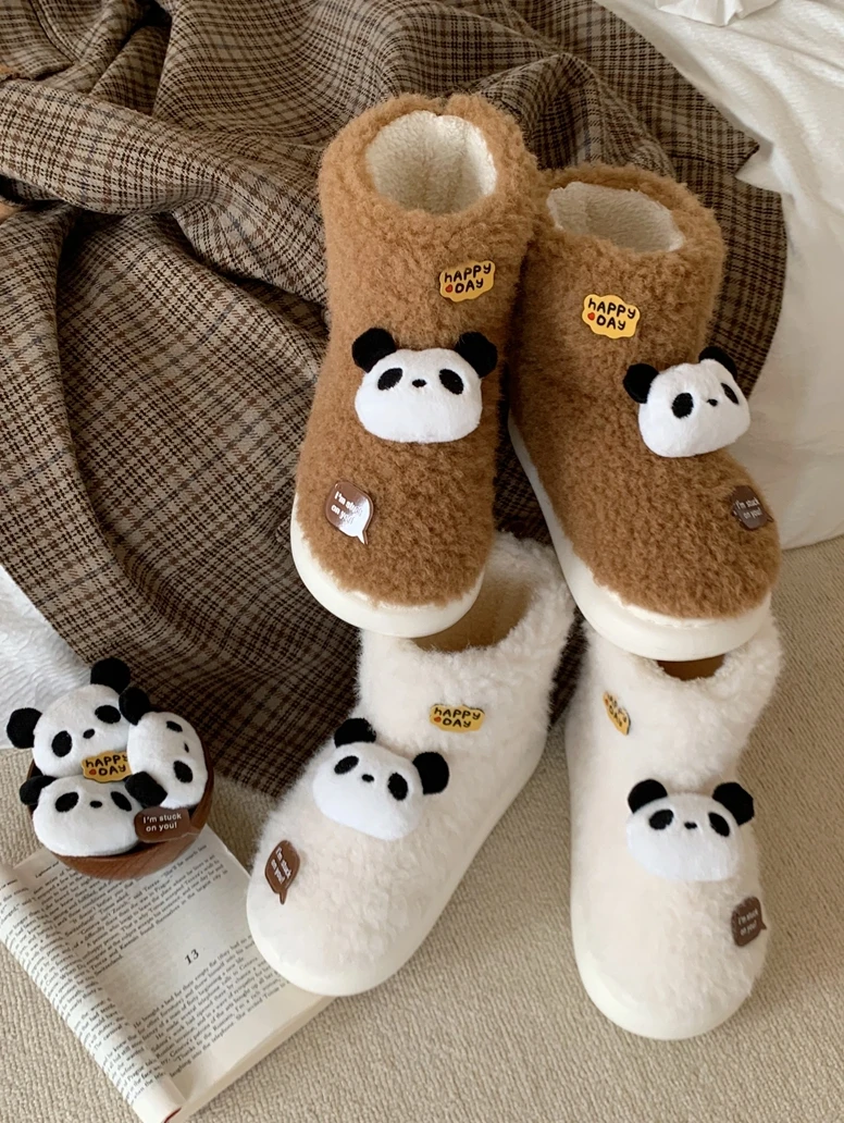 Women boots Wool Cotton Shoes For Women Winter Home Cute And Cute Panda Plush Thickened Warm And Anti Slip Snow Boots