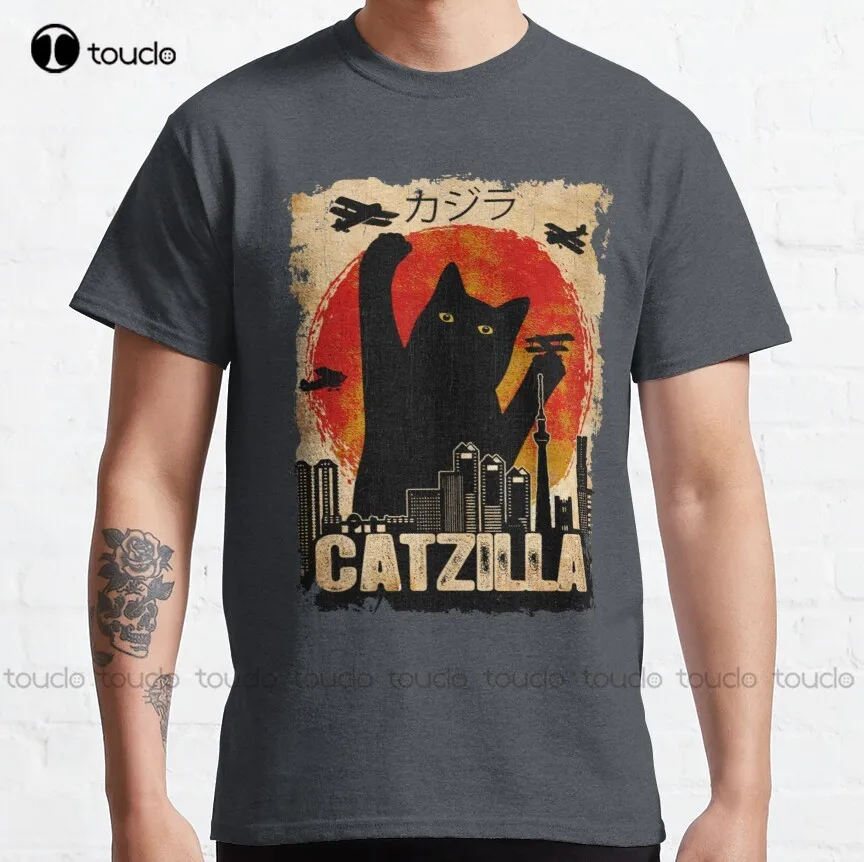 

Винтажная забавная черная кошка Catzilla Премиум | Футболка с надписью Love Cat, Классическая футболка, футболки для женщин на заказ, Подростковая унисекс