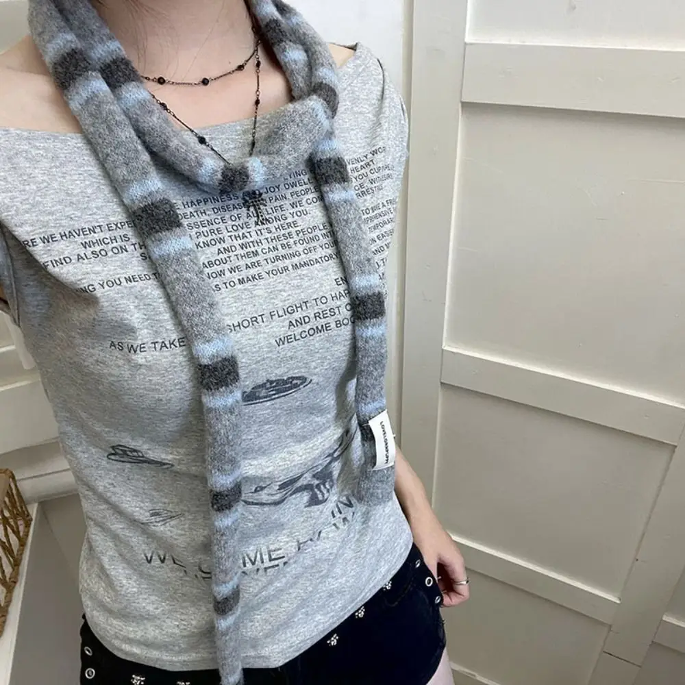 Soft Polyester Striped Skinny Scarf for Women