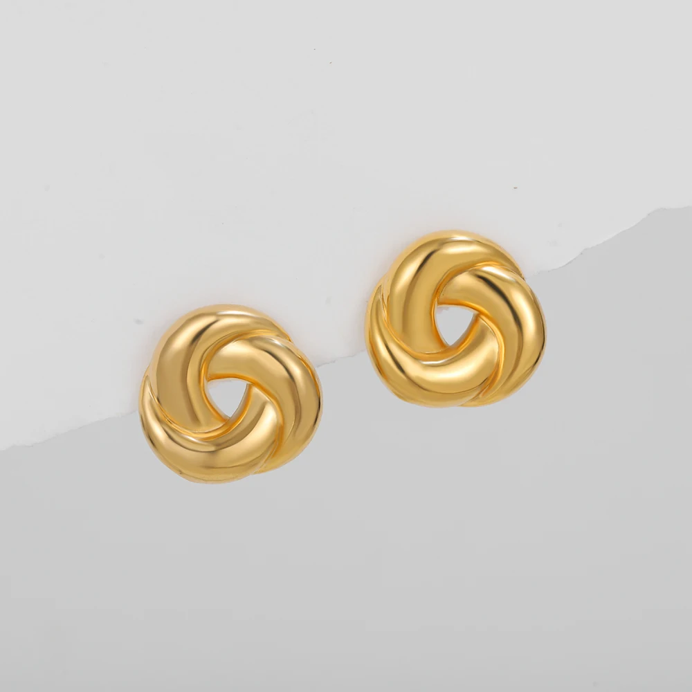 Fashion CZ Zircon Spiral Twist Knot Earrings for Women Gold Color Stainless Steel Glossy Geometric Earring Vintage Jewelry Gift