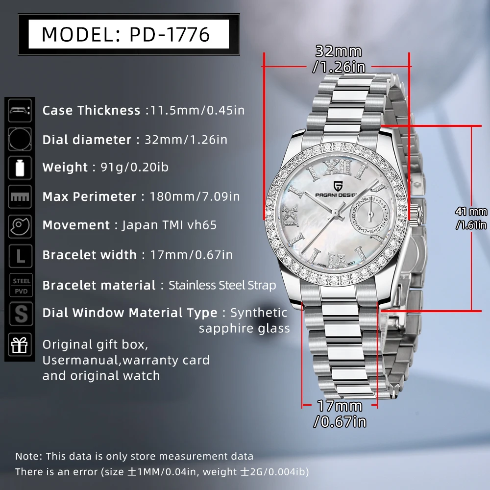 PAGANI DESIGN 2023 New Women Quarzo Elegant Luxury Fashion Watches  Sapphire Stainless Steel Divers Waterproof Watch For Women