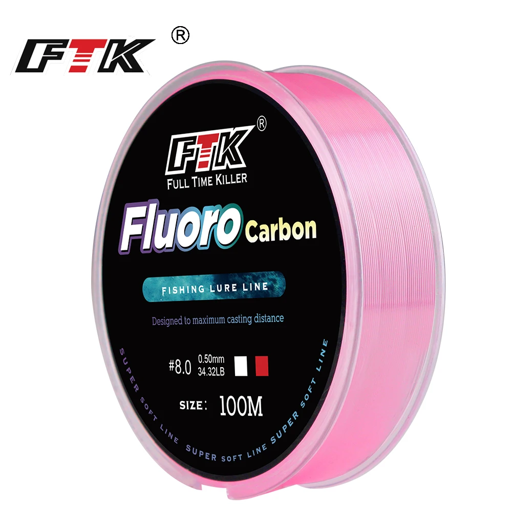 Ligne fluorocarbone FTK 100m 4.13-34.32LB rose super souple pour pêche à la mouche et leurres 0.14mm-0.5mm