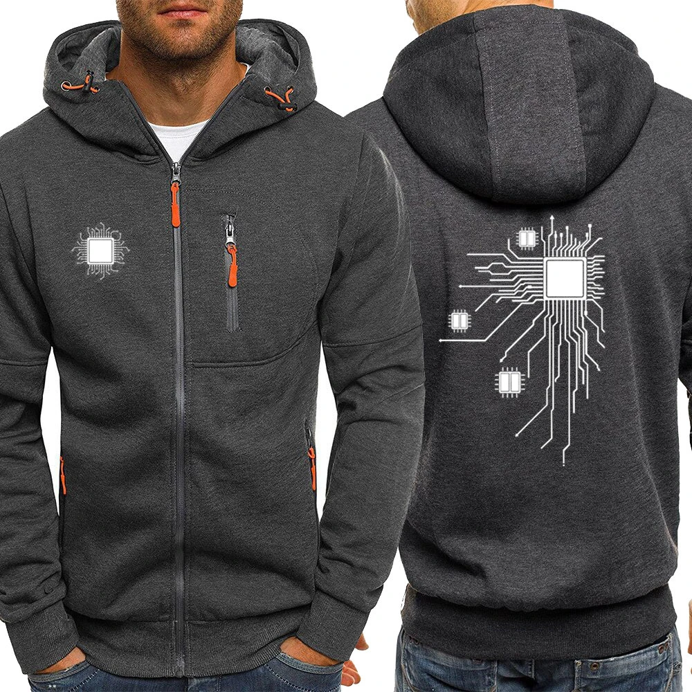 2023 CPU Processor Circuit Diagram Men New Zip Hoodies Casual Sweatshirts Cotton Sport Long-Sleeved Cardigan Hooded Top