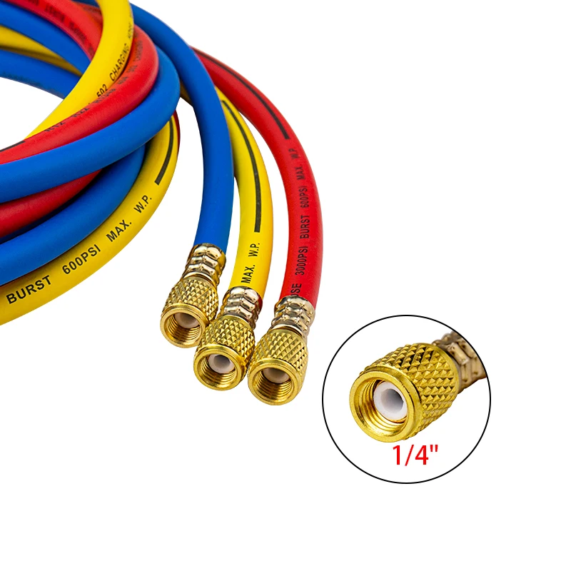 차량용 냉매 충전 호스, HVAC R12 R22 R134A R502 404A, 자동차 A/C 냉동 시스템 A/C 부품, 118 인치 (3 미터), 1/4 인치
