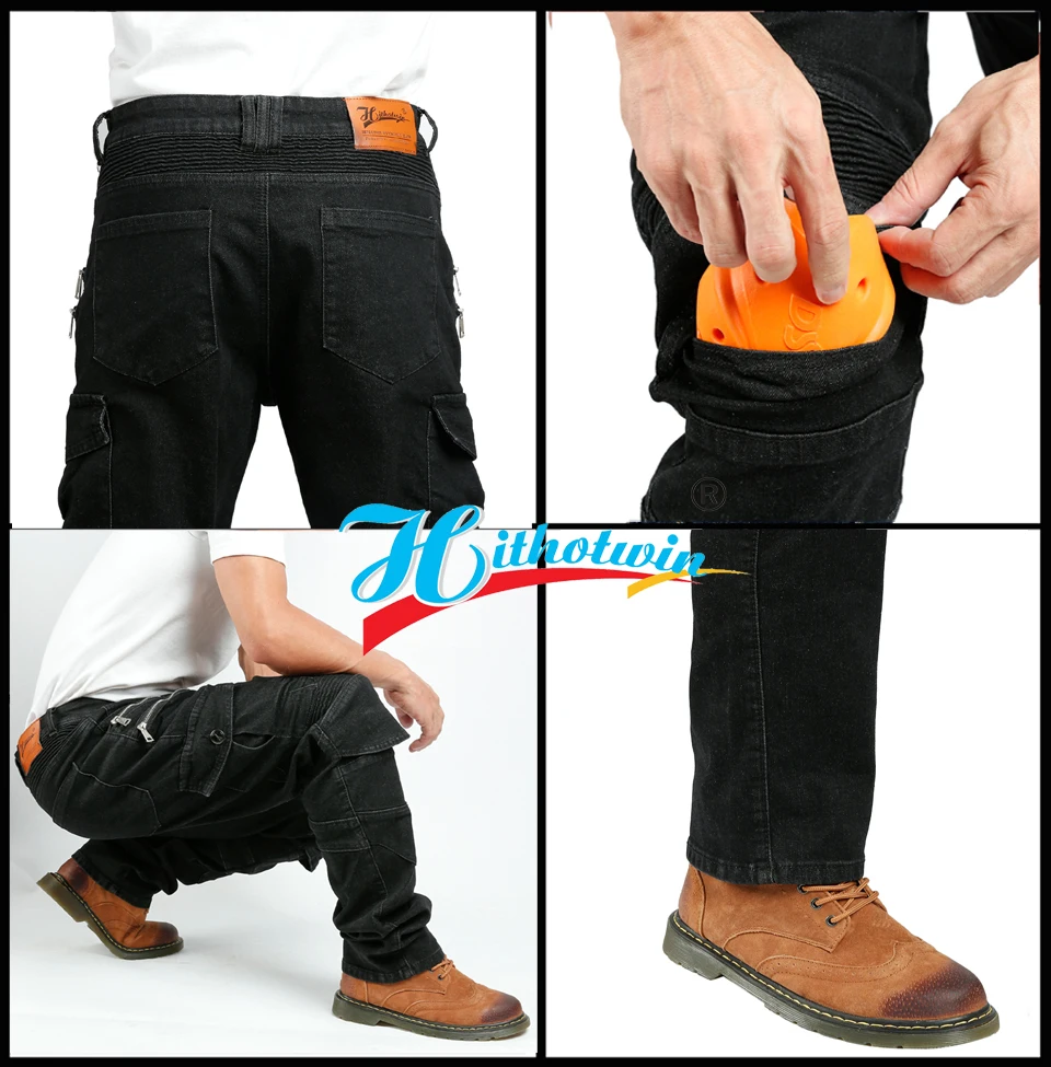 남성용 오토바이 청바지 보호 라이딩 팬츠 오토바이 바지 블랙 사계절 모토크로스 지퍼 아머 HI07