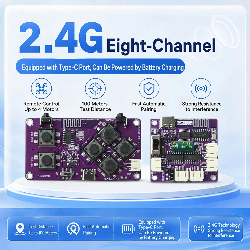 Kit Ricevitore Telecomando 2.4G 4/8 Canali Modulo Auto Giocattolo Wireless Fai-da-Te Distanza di Controllo 100M Ricaricabile