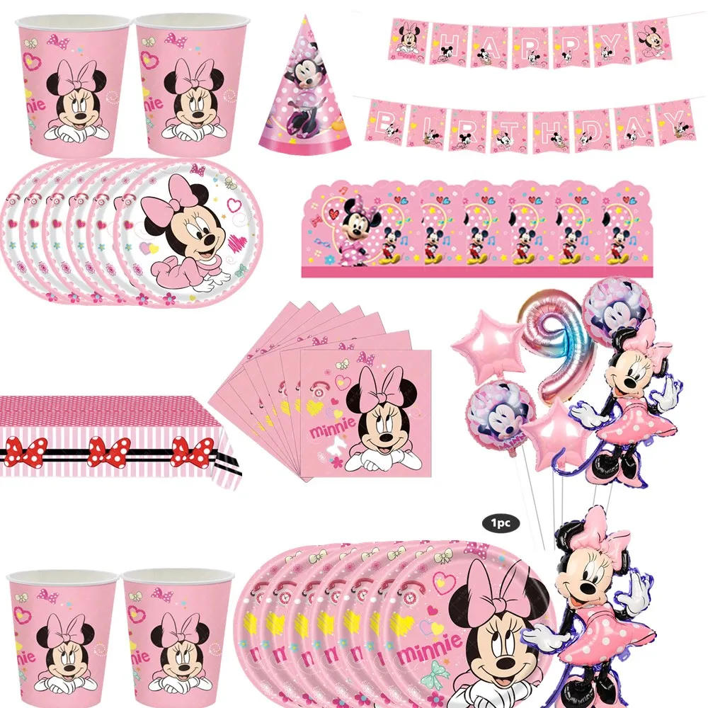 

Disney Minnie Mouse Birthday Party Decorations Paper Napkin Plates Cups Set Girls Minnie Tableware Balloons Baby Shower Supplies