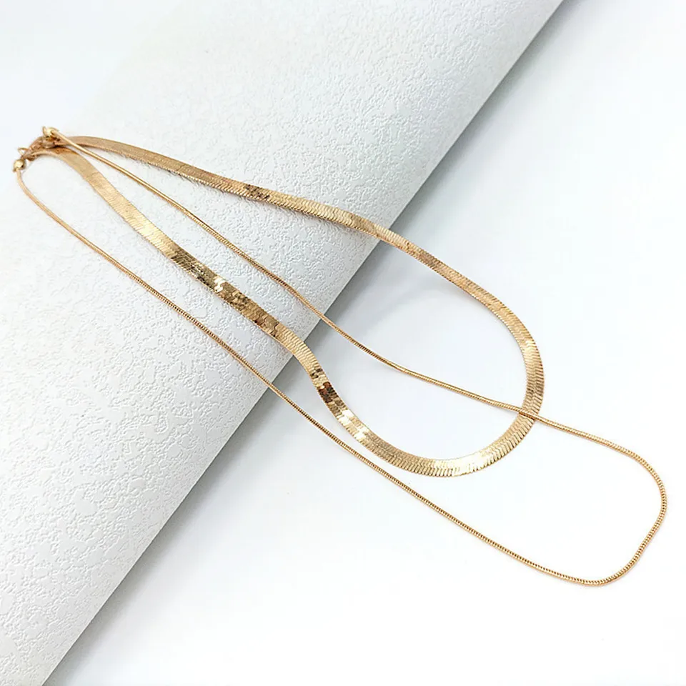 Delicate Double Layer Gold Snake Chain Necklace