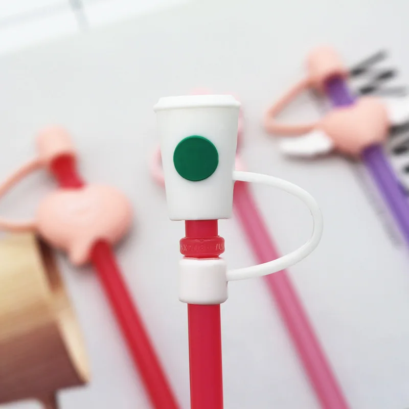 1Pc Cartoon Straw Tips Cap Drinking Dustproof Soft Rubber Straw Plug Cover Topper 6-8mm Sealing Tools Reusable straw plug cover