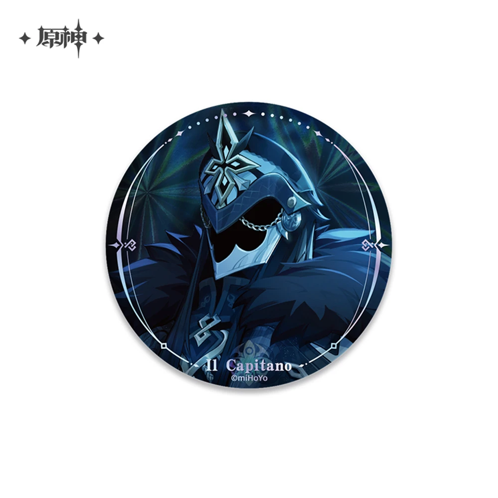Genshin Impact Fatui A Winter Night's Lazzo Pierro II Dottore Columbina Sandrone Cosplay Badge Pin SPTE Tinplate Brooch Anime Ornament