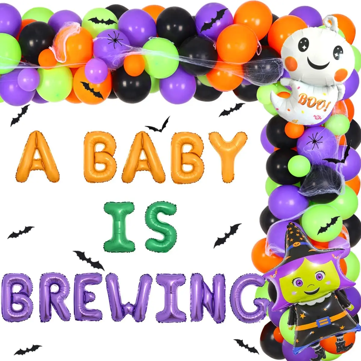 

Украшения на Хэллоуин для мальчиков и девочек, Baby is заваривает воздушные шары, призрак ведьмы, оранжевый и фиолетовый, детский душ, определение пола