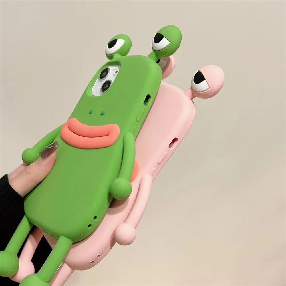아이폰용 슈퍼 귀여운 3D 긴 다리 소시지 입 개구리 실리콘 케이스, 아이폰 15 프로 맥스 11 12 미니 13 14 프로 Xs Xr 7 8 플러스 X 소프트 커버, 한국
