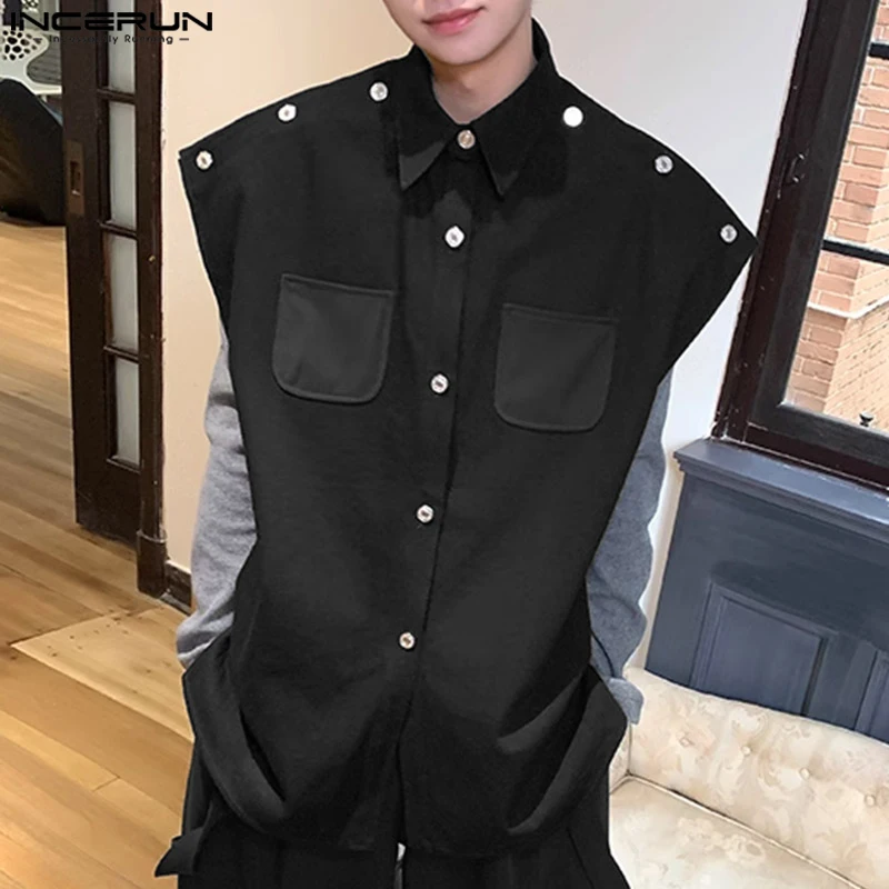 

Korean Style Men Double Pocket Multi Button Design Vests Casual Streetwear Simple Solid Loose Waistcoats S-5XL INCERUN Tops 2023